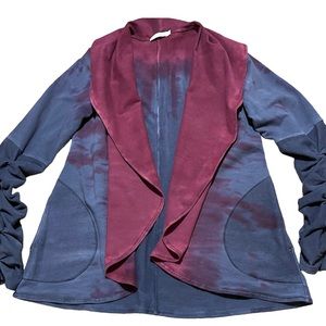 Testimony Los Angeles French Terry Tie Dye Ruched Sleeve Draped Cardigan Sz L